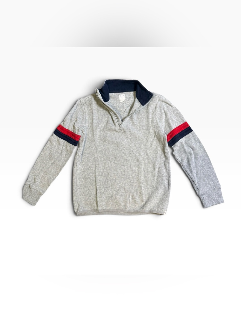 GAP Kids Boys XL 12-13 Gray Quarter Zip Pullover Red Navy Stripe Cotton